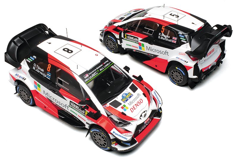 IXO 1-18 Tanak and Meeke 2019 Toyota Yaris WRC diecast model car review group shot